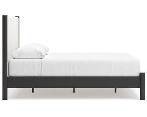 Cadmori Queen Upholstered Panel Bed, Dresser and Mirror
