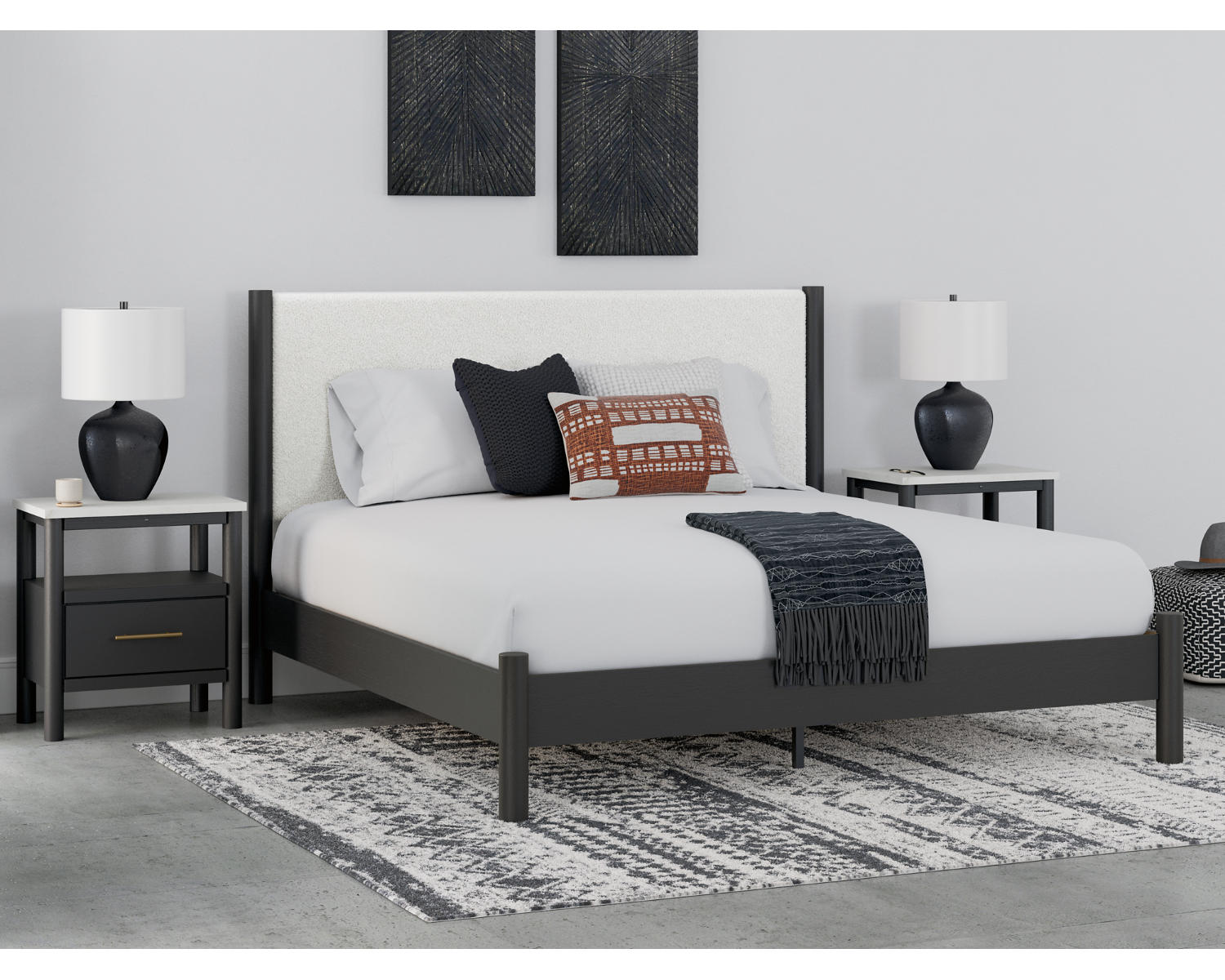 Cadmori King Panel Bed, Dresser, Mirror and Nightstand