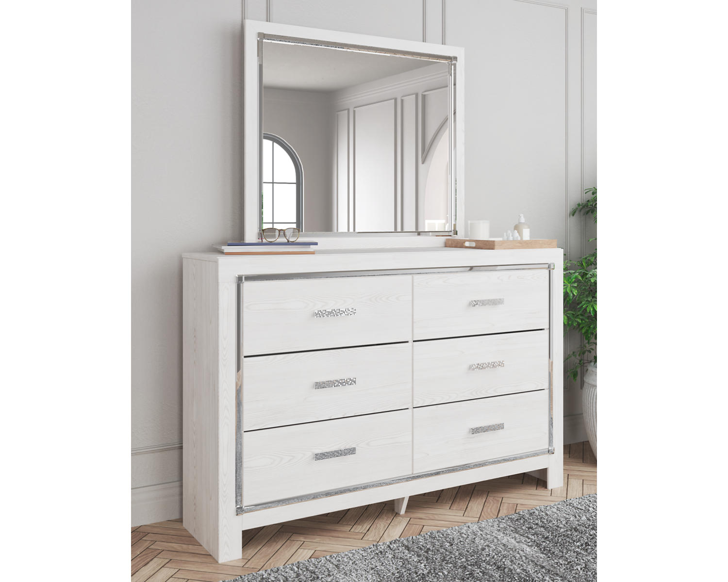 Altyra King Upholstered Storage Bed, Dresser, Mirror, Chest, and Nightstand