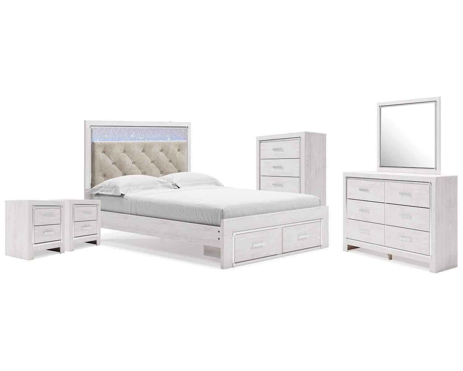 Altyra Queen Storage Bed, Dresser Mirror, Chest and 2 Nightstands
