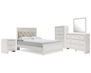 Altyra Queen Upholstered Panel Bed, Dresser, Mirror, Chest and Nightstand
