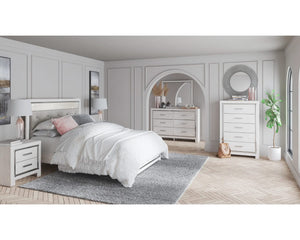 Altyra Queen Upholstered Panel Bed, Dresser, Mirror, and Chest