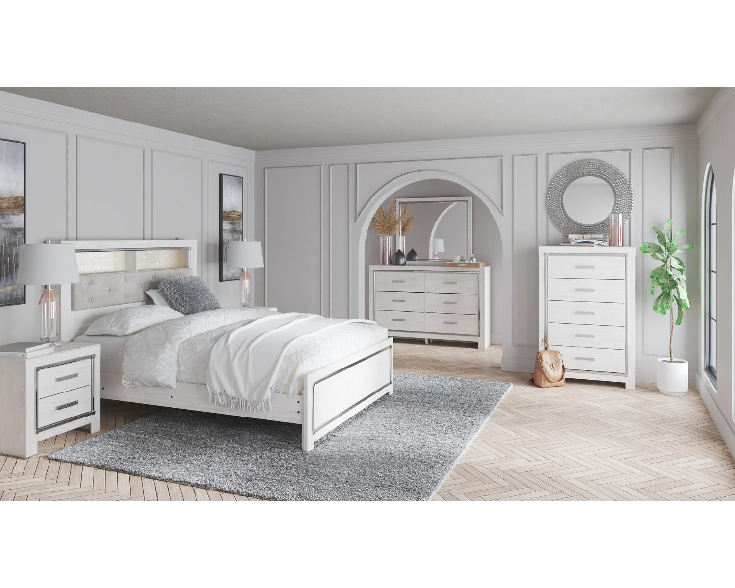 Altyra Queen Panel Bookcase Bed, Dresser and Mirror