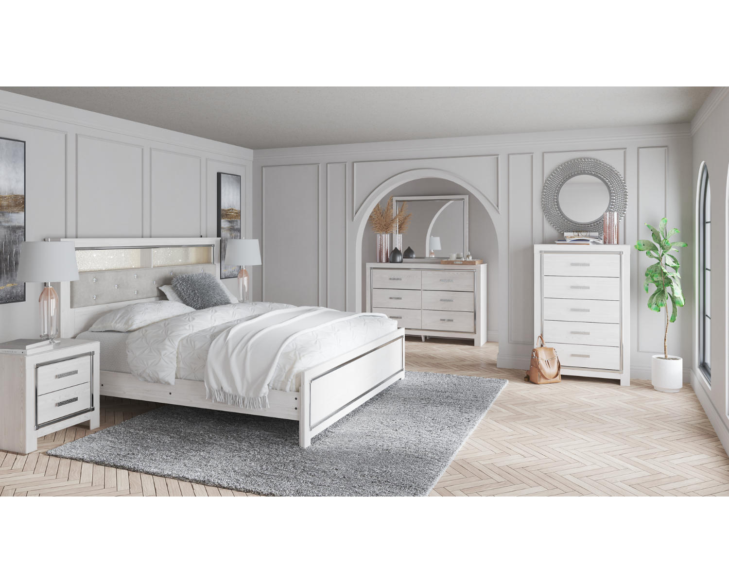 Altyra King Panel Bookcase Bed, Dresser and Mirror