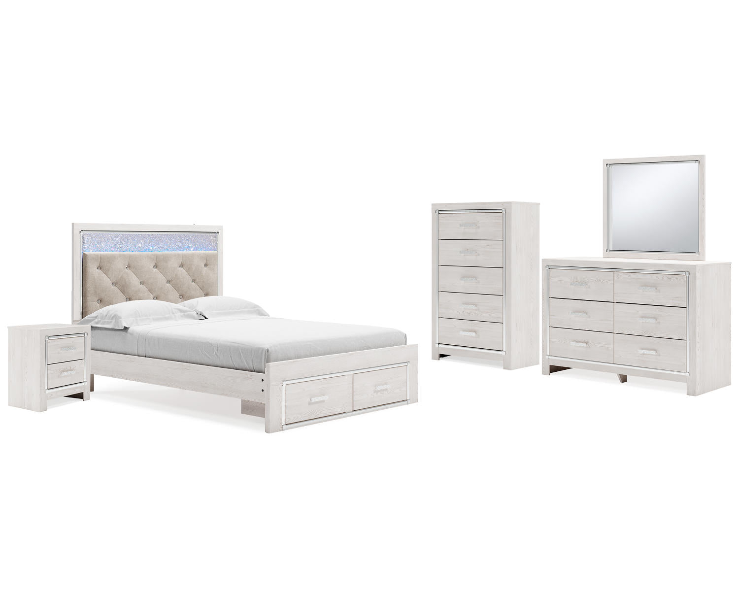 Altyra Queen Storage Bed, Dresser, Mirror, Chest and Nightstand