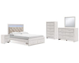 Cama Queen Altyra con almacenaje, tocador, espejo, cómoda y mesita de noche