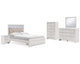 Cama Queen Altyra con almacenaje, tocador, espejo, cómoda y mesita de noche