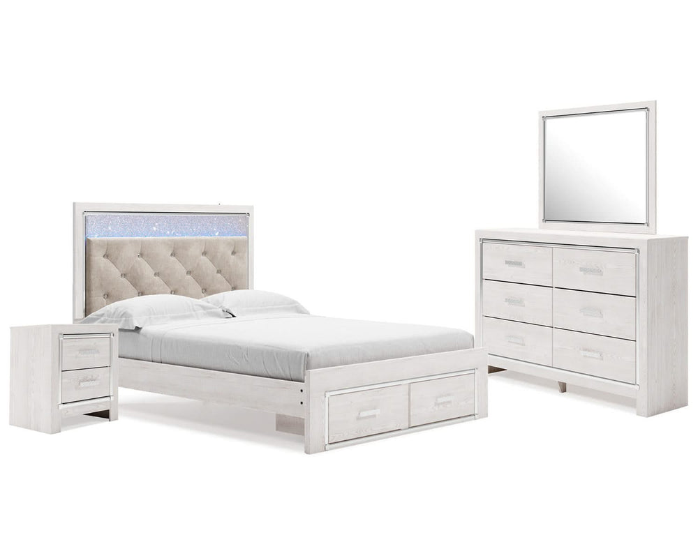 Altyra Queen Panel Storage Bed with Mirrored Dresser and Nightstand