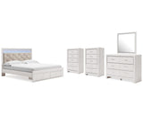 Cama King Altyra con almacenaje, tocador, espejo y dos cómodas