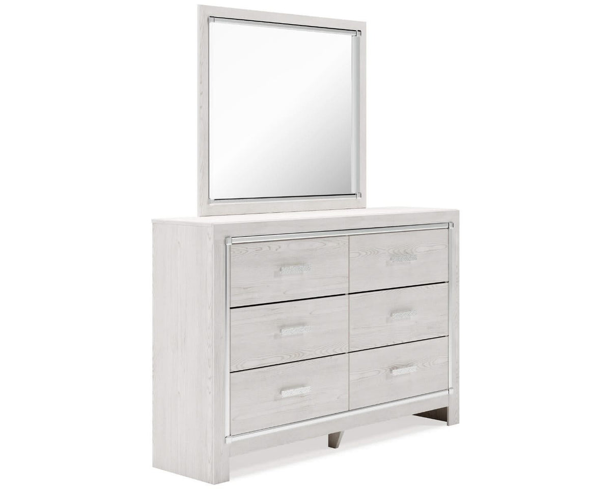 Altyra Queen Upholstered Panel Bed, Dresser, Mirror, and Chest