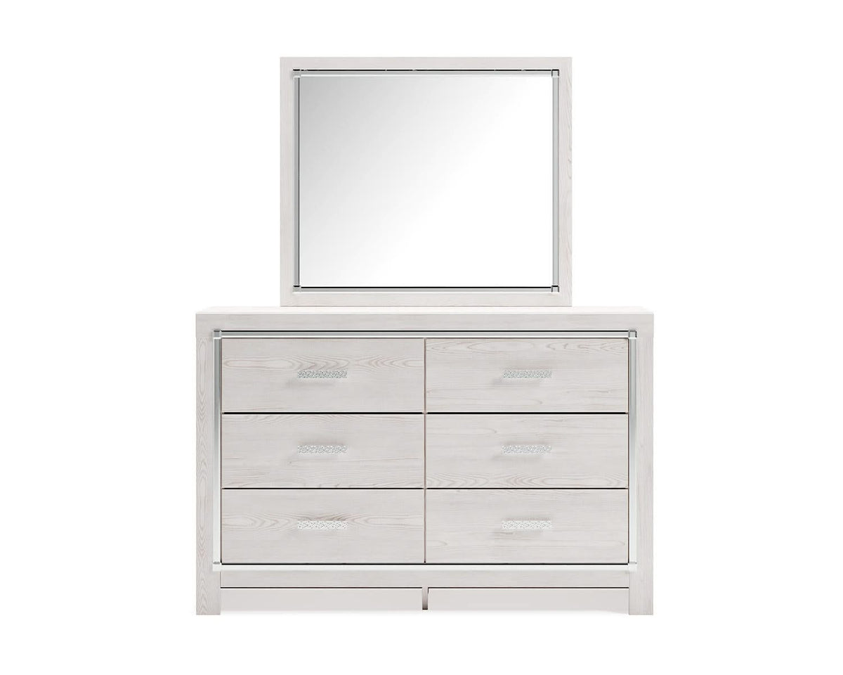 Cama King Altyra con almacenaje, tocador, espejo y dos cómodas
