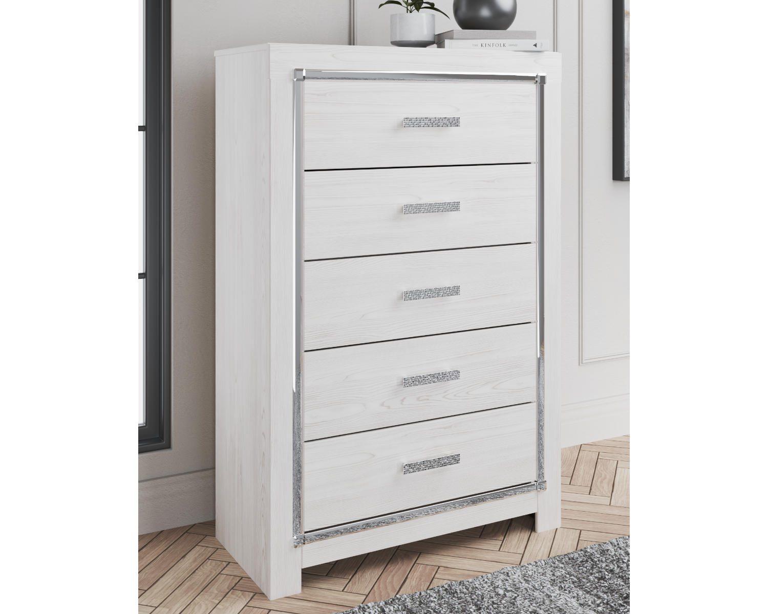 Altyra King Upholstered Storage Bed, Dresser, Mirror, Chest, and Nightstand
