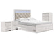Cama Queen Altyra con almacenaje, cómoda y dos mesitas de noche