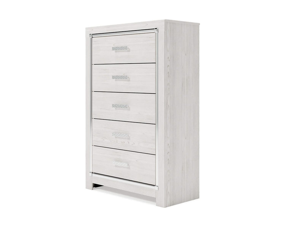 Cama Queen Altyra con almacenaje, cómoda y dos mesitas de noche