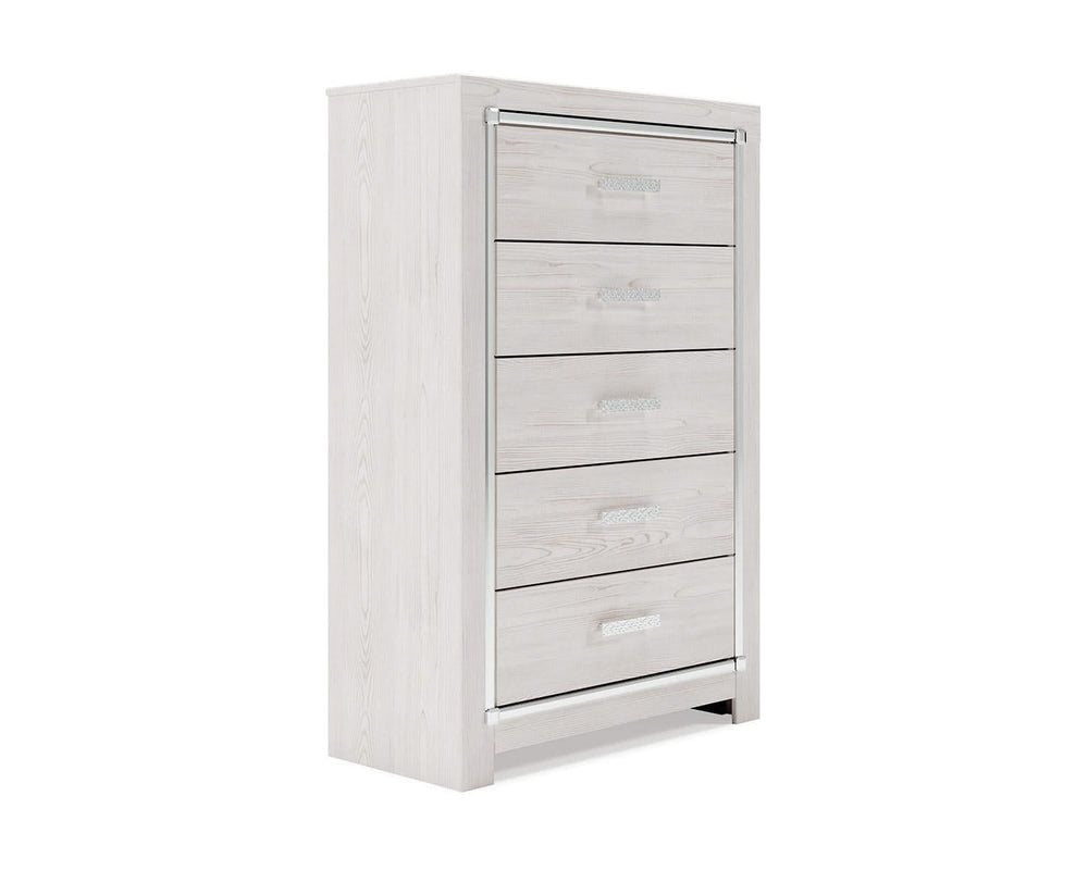 Cama King Altyra con almacenaje, tocador, espejo y dos cómodas