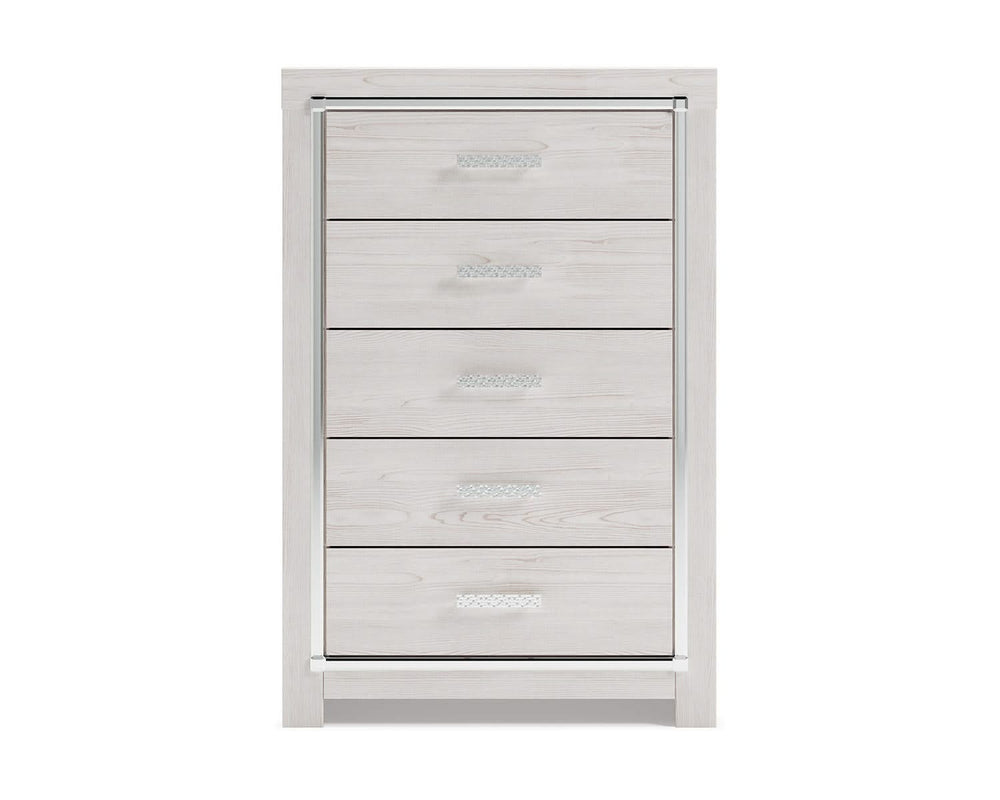Cama Queen Altyra con almacenaje, cómoda y dos mesitas de noche