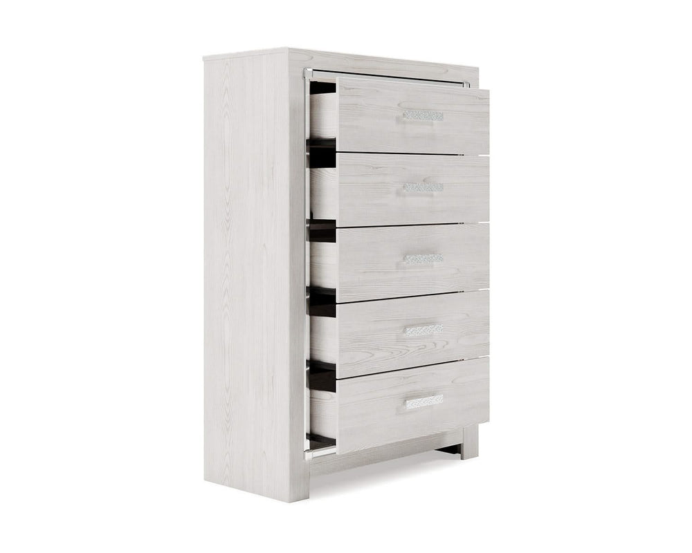 Cama King Altyra con almacenaje, tocador, espejo y dos cómodas