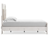Cama individual Altyra con paneles, cómoda, espejo y mesita de noche