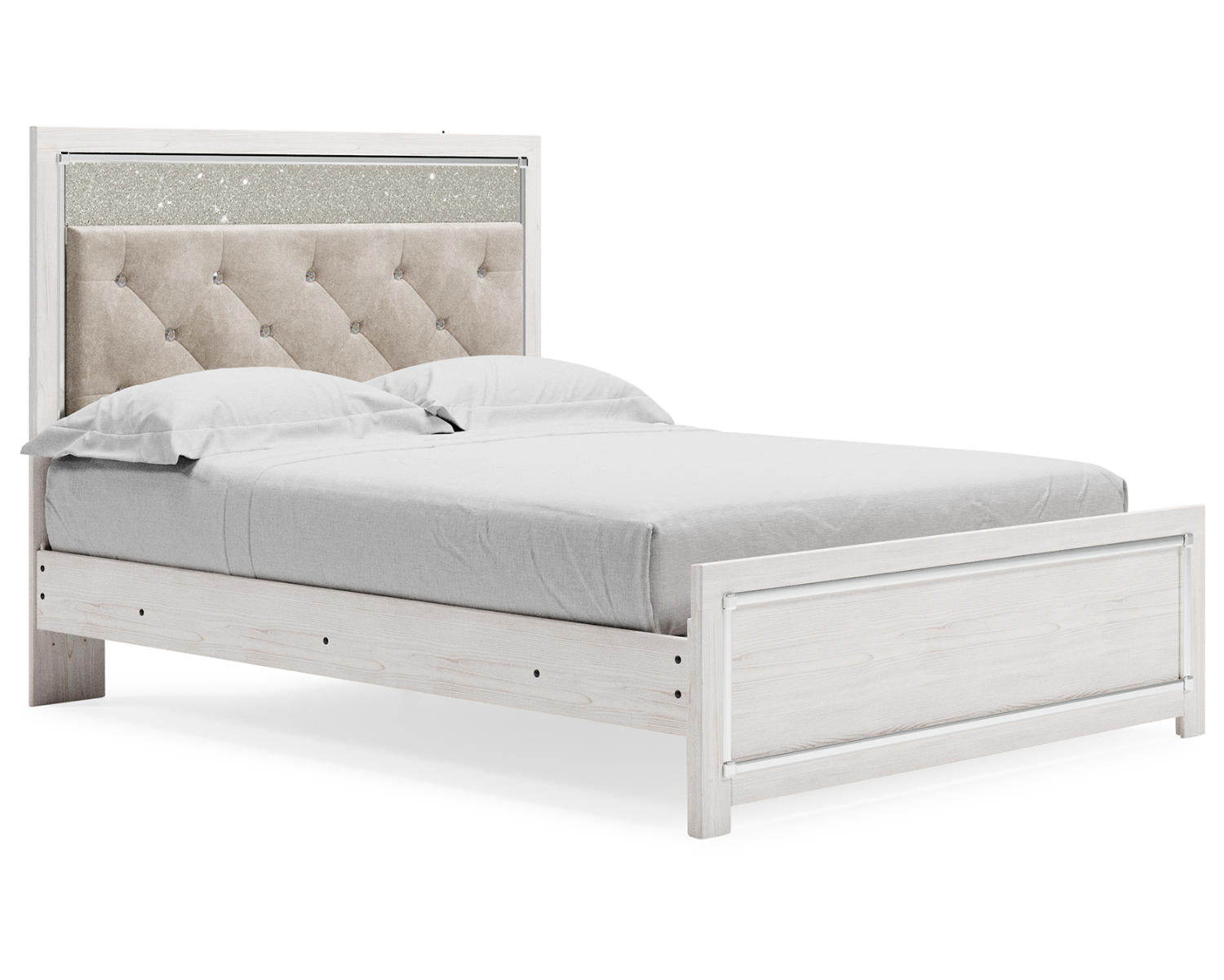 Altyra Queen Upholstered Panel Bed, Dresser, Mirror, and Nightstand