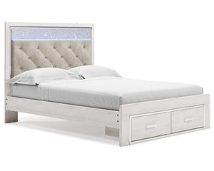 Cama Queen Altyra con almacenaje, tocador, espejo, cómoda y mesita de noche