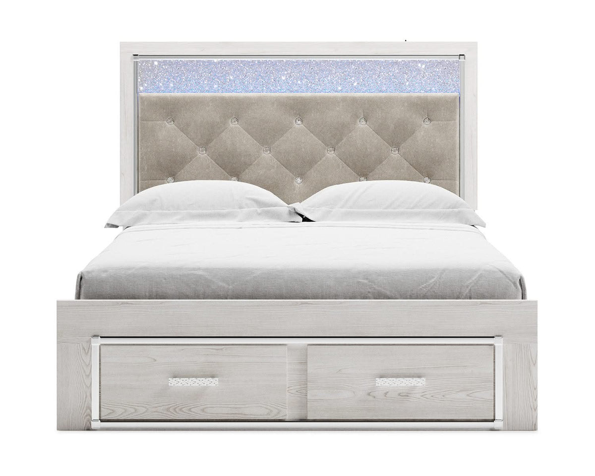 Cama Queen Altyra con almacenaje, tocador, espejo, cómoda y mesita de noche