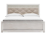 Altyra King Upholstered Panel Bed, Dresser, Mirror, and Nightstand