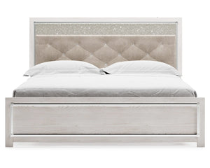 Altyra King Upholstered Panel Bed, Dresser, Mirror, and Nightstand
