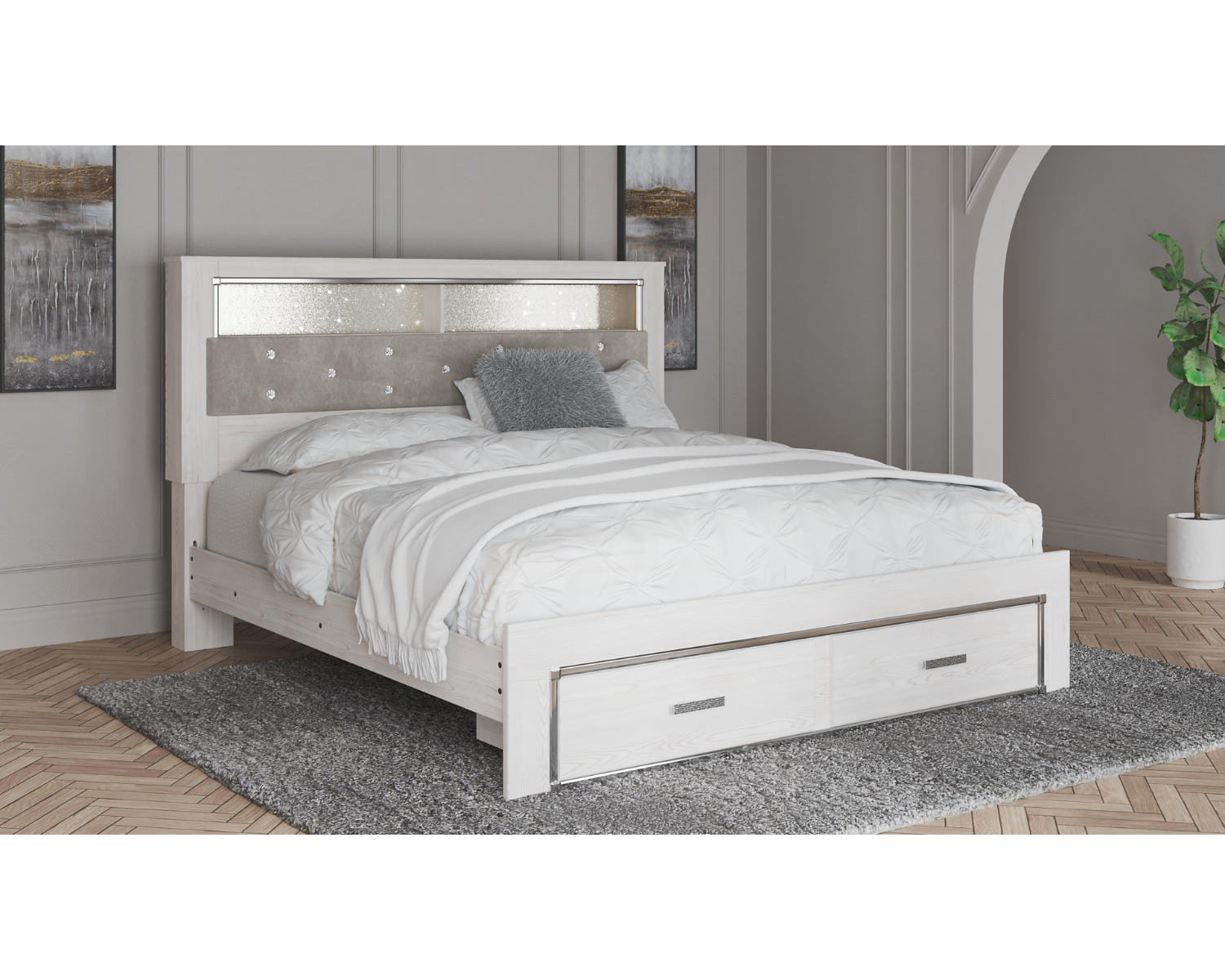 Altyra King Upholstered Bookcase Bed with Storage