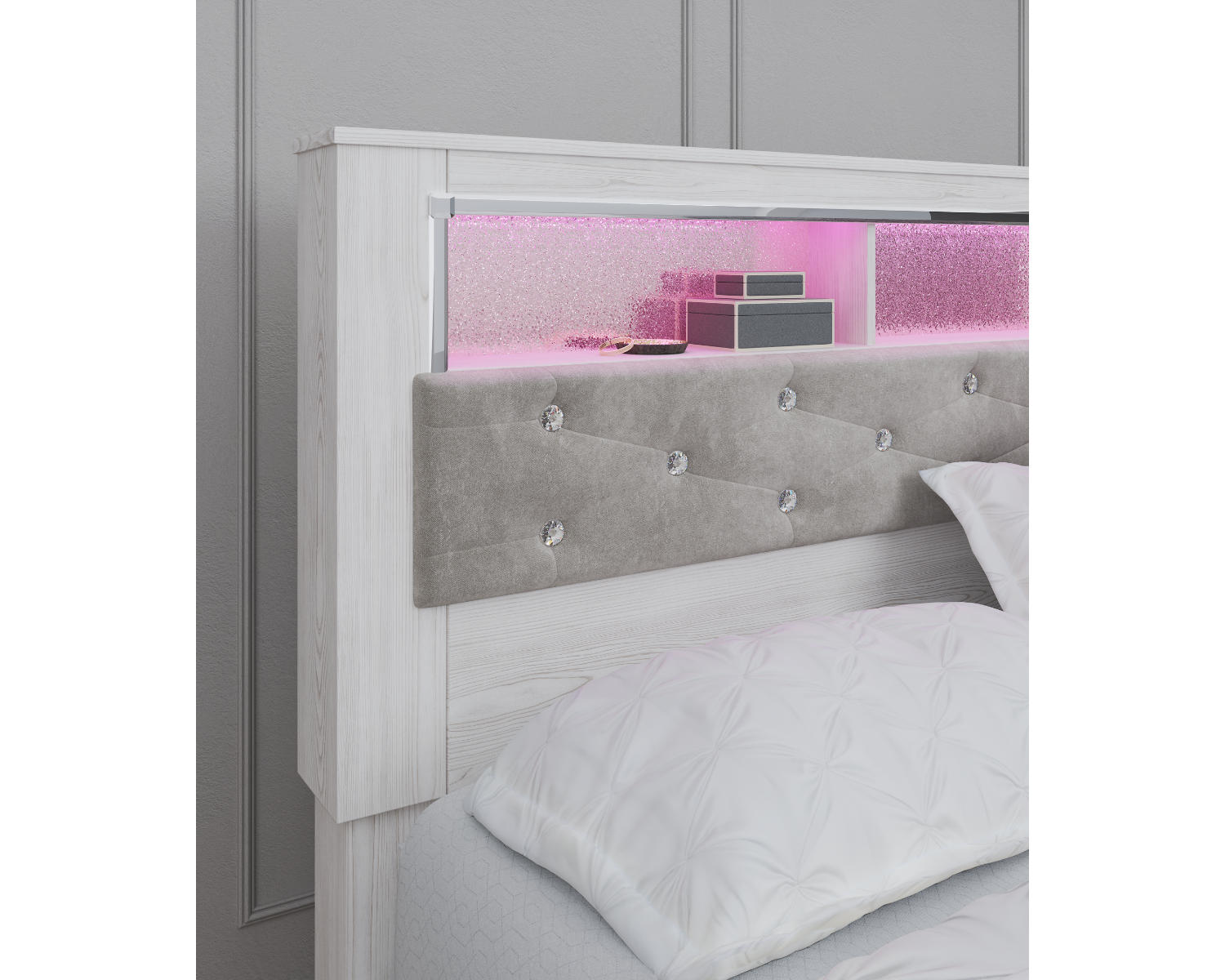 Altyra King Upholstered Panel Bookcase Headboard