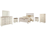 Willowton Queen Panel Bed, Dresser, Mirror, Chest and 2 Nightstands