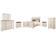 Willowton Queen Sleigh Bed, Dresser, Mirror, Chest and 2 Nightstands