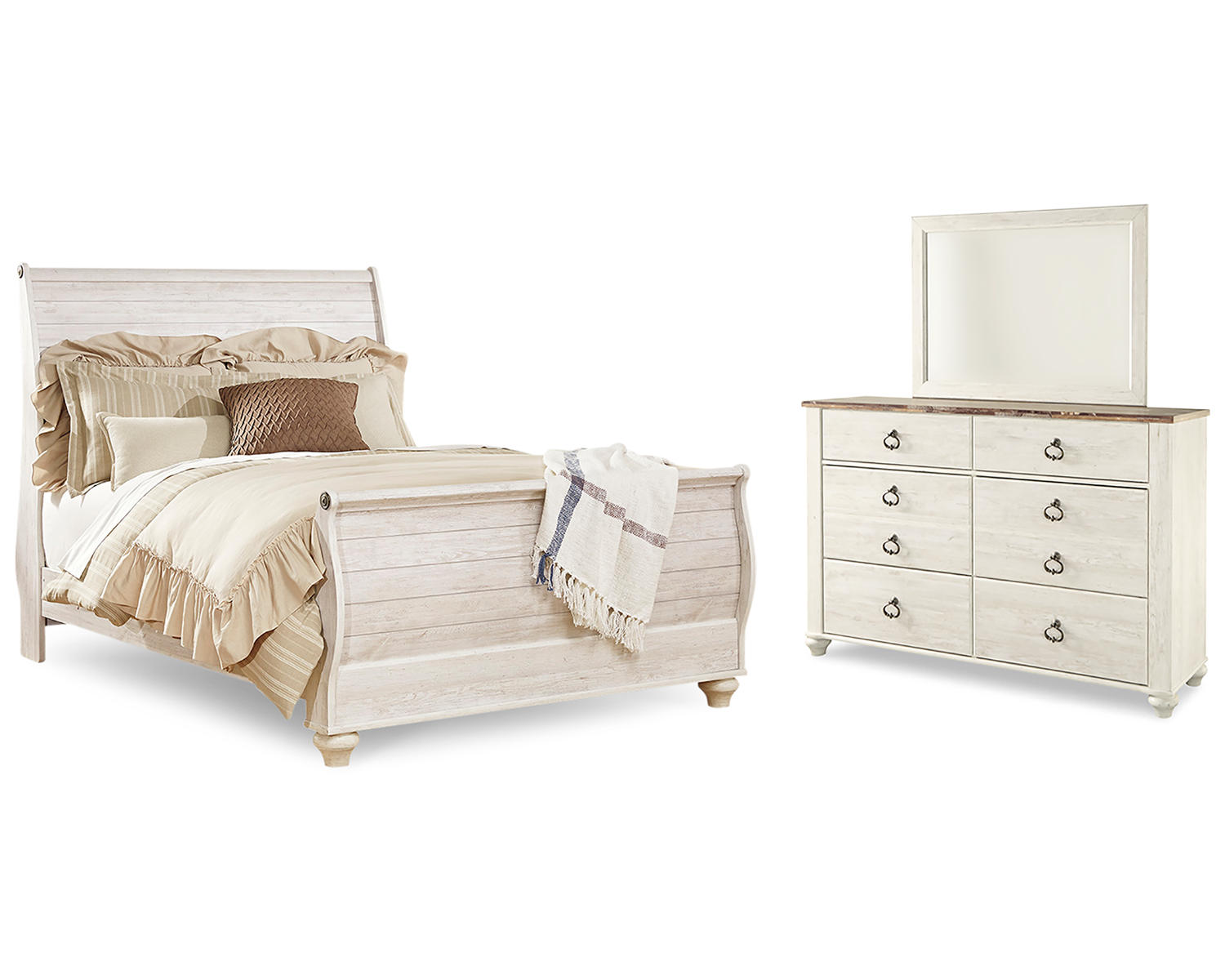 Willowton Queen Sleigh Bed, Dresser and Mirror
