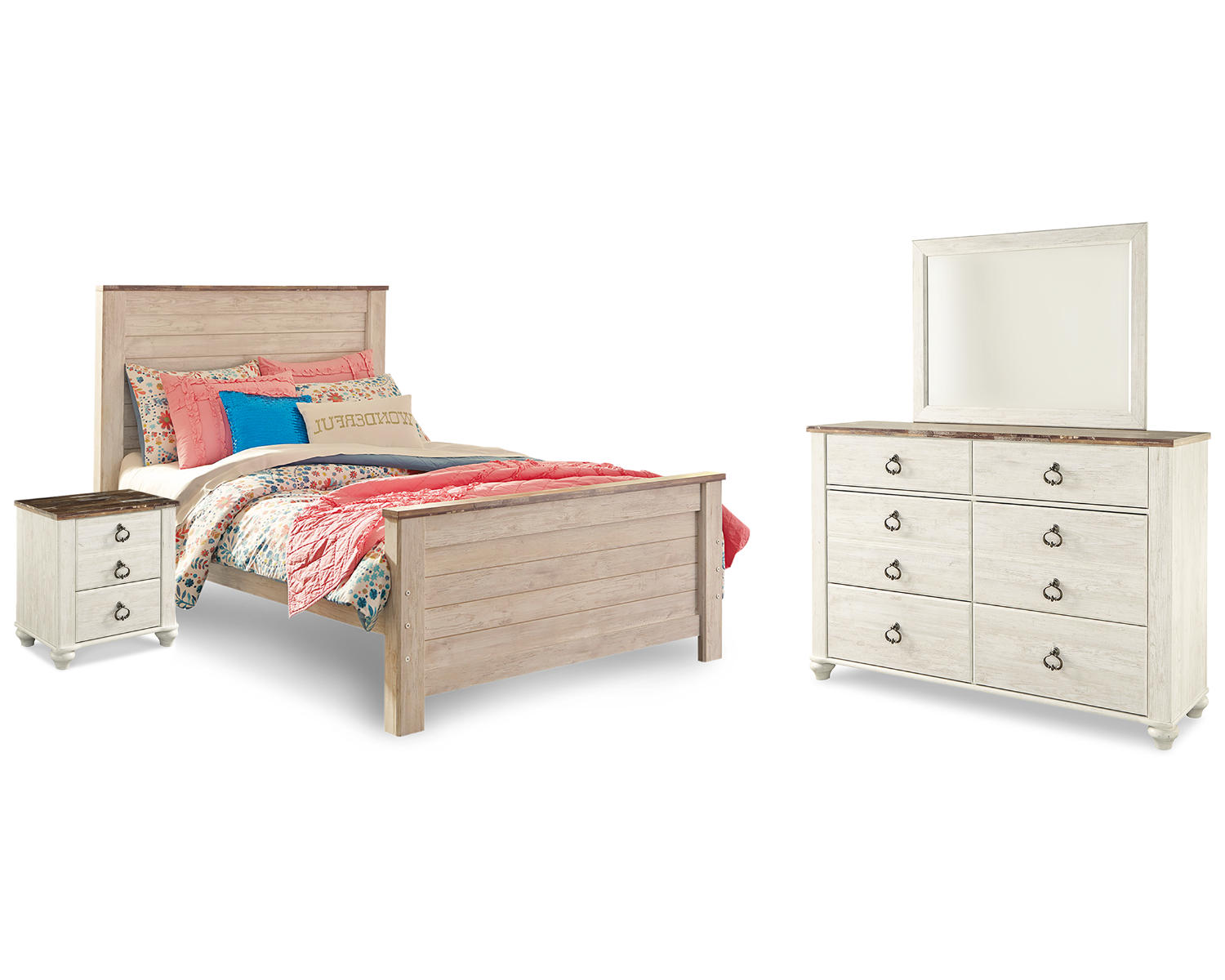 Willowton Full Panel Bed, Dresser, Mirror, Chest and Nightstand
