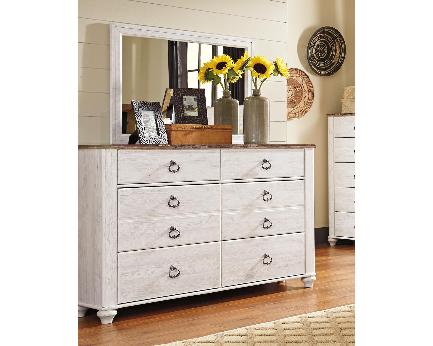 Willowton Full Panel Bed, Dresser, Mirror, 2 Chests and nightstand