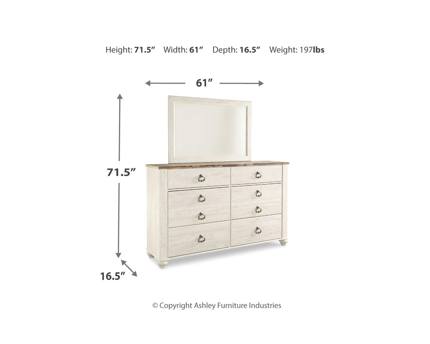 Willowton Queen Sleigh Bed with Mirrored Dresser and Nightstand