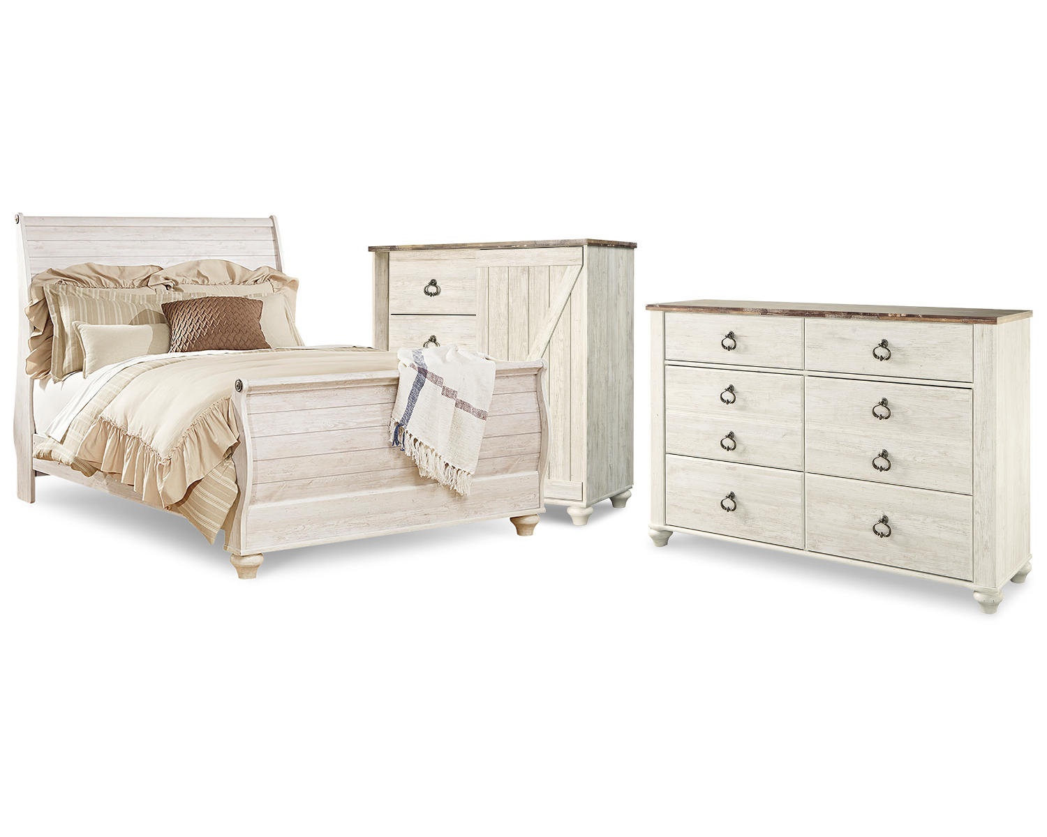 Willowton Queen Sleigh Bed, Dresser and Chest