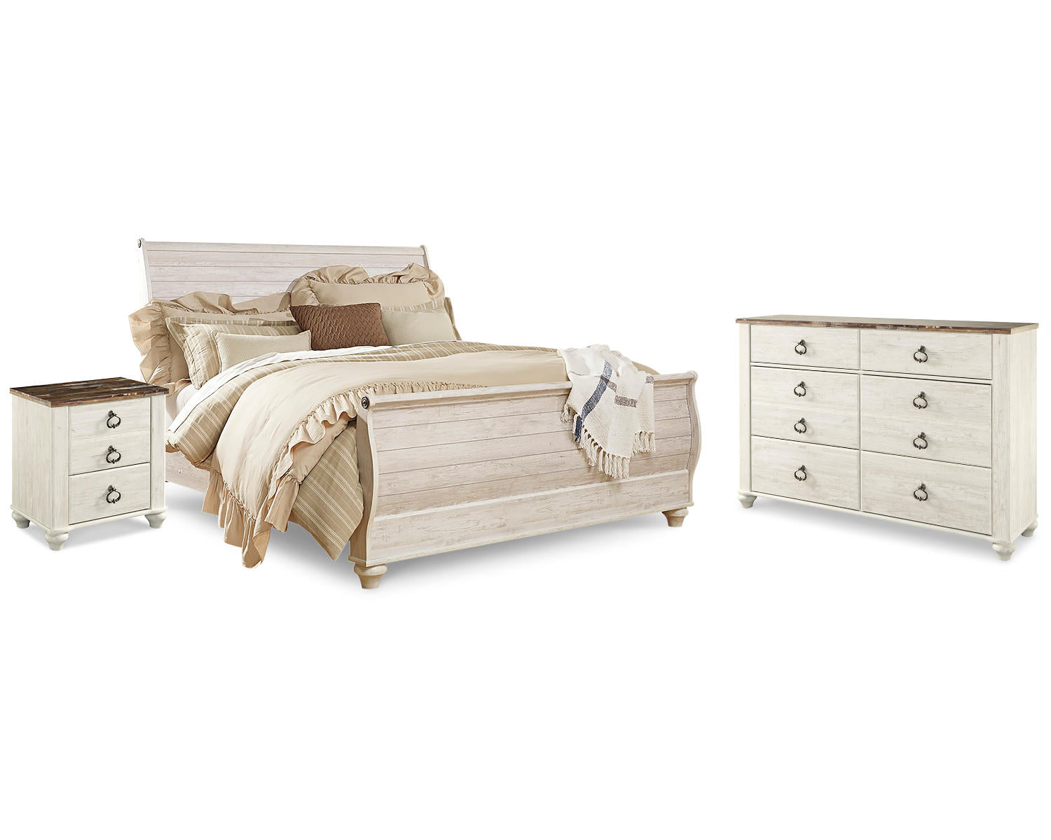 Willowton King Sleigh Bed, Dresser and Nightstand