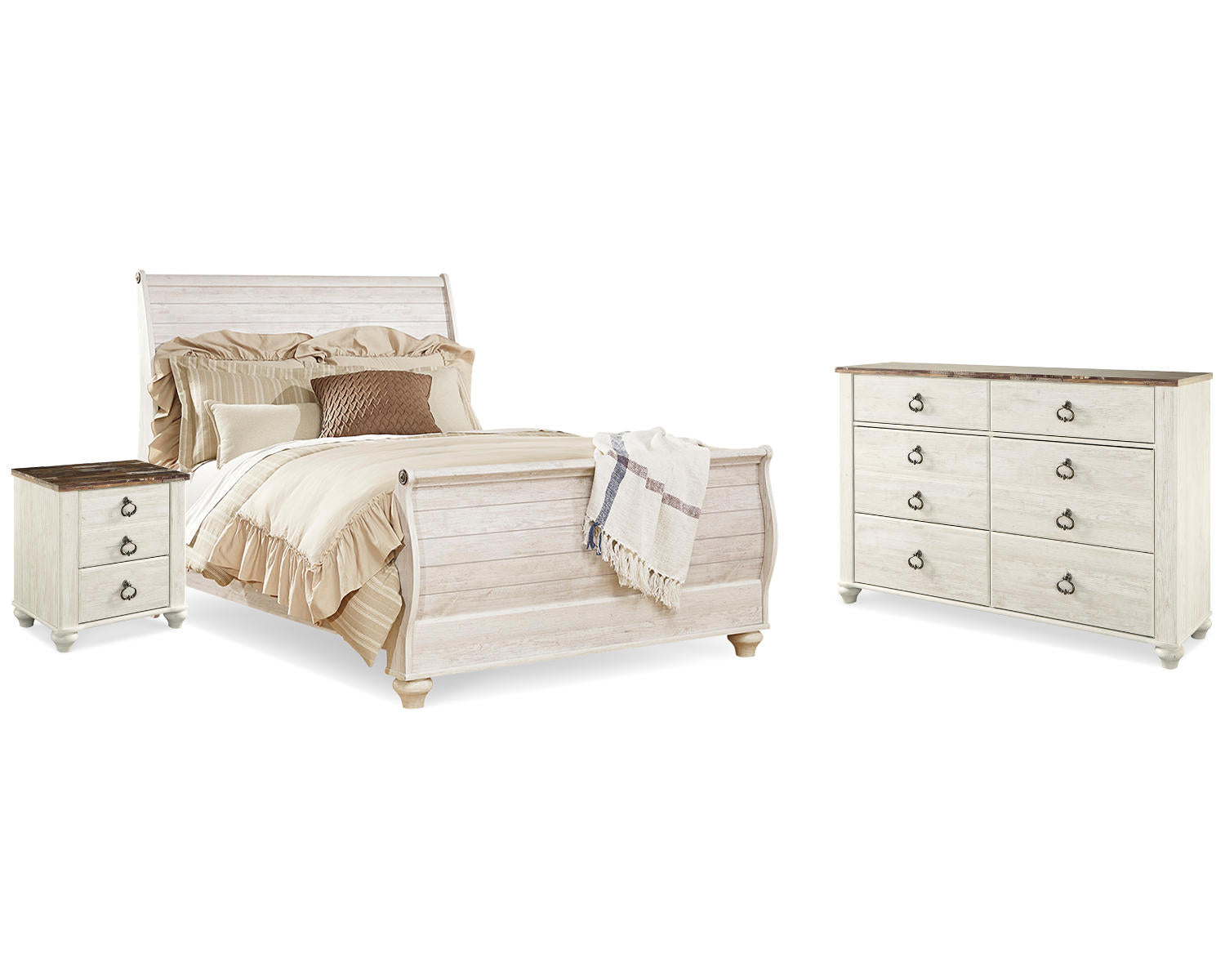 Willowton Queen Sleigh Bed, Dresser and Nightstand