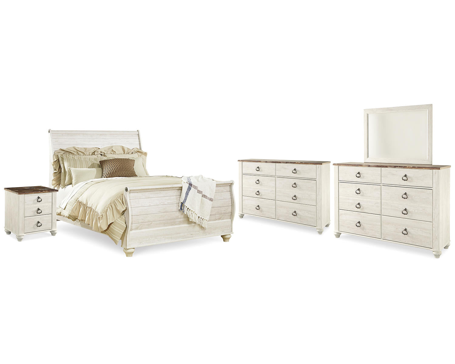 Willowton Queen Bed, Dresser, Mirror and Chest