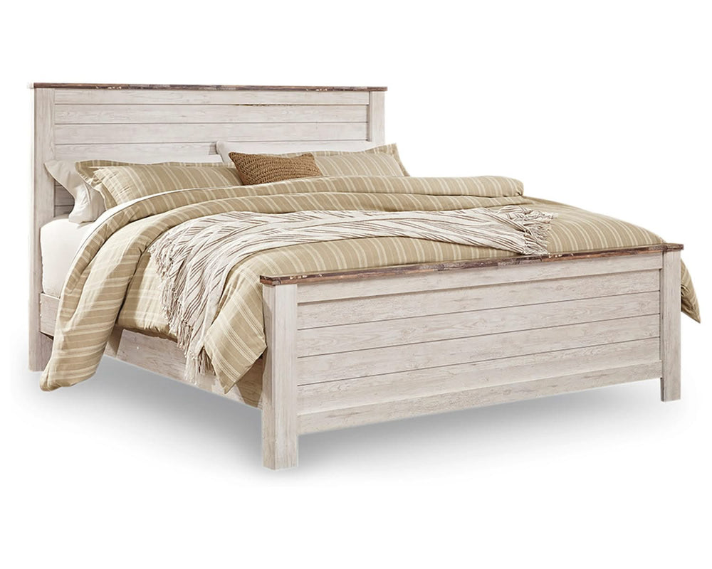 Cama Willowton King con paneles, tocador, espejo y mesita de noche