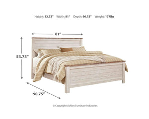 Cama Willowton King con paneles, tocador, espejo y mesita de noche