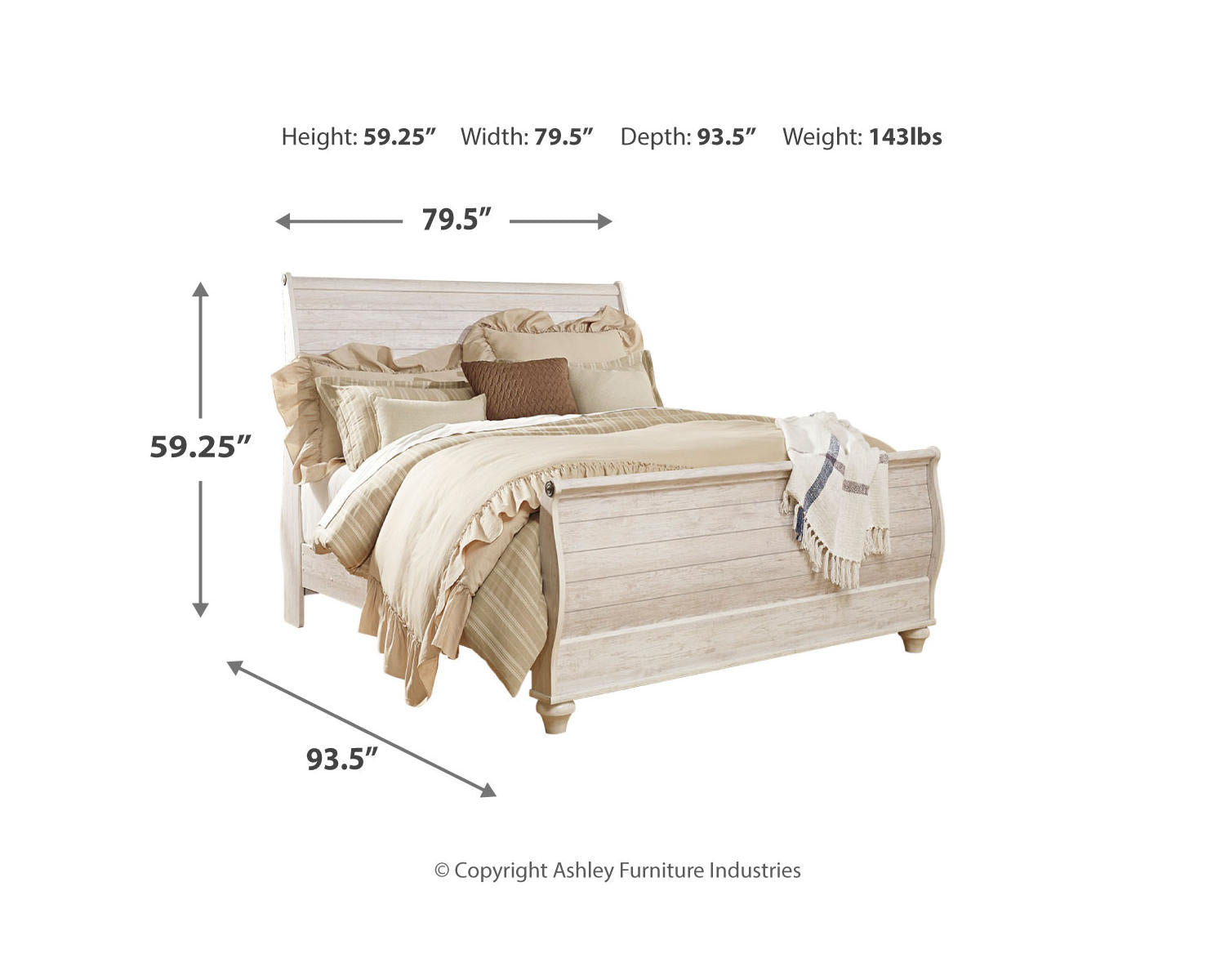 Willowton King Sleigh Bed, Dresser, Mirror and Nightstand