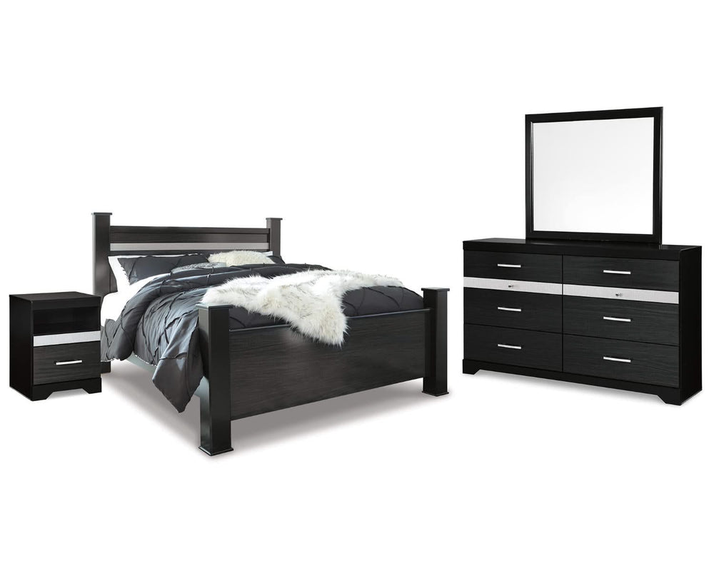Cama con dosel Starberry King, cómoda, espejo y mesita de noche