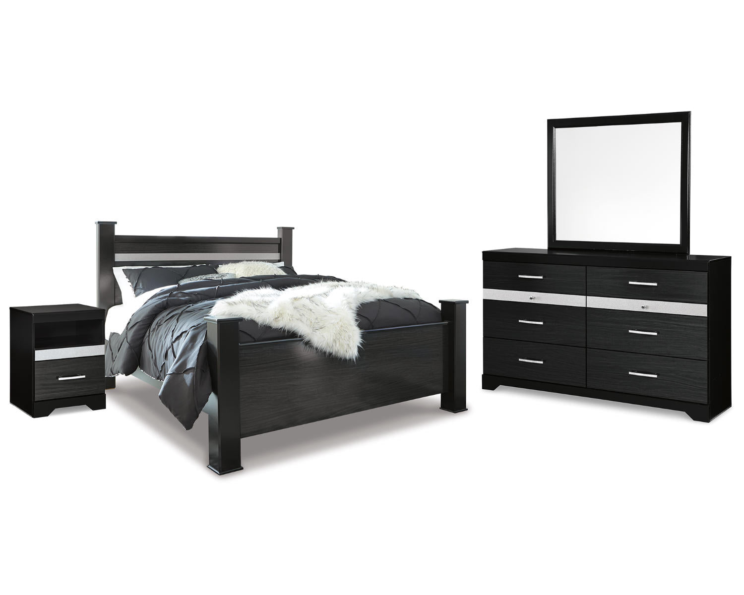 Starberry King Poster Bed, Dresser, Mirror and Nightstand