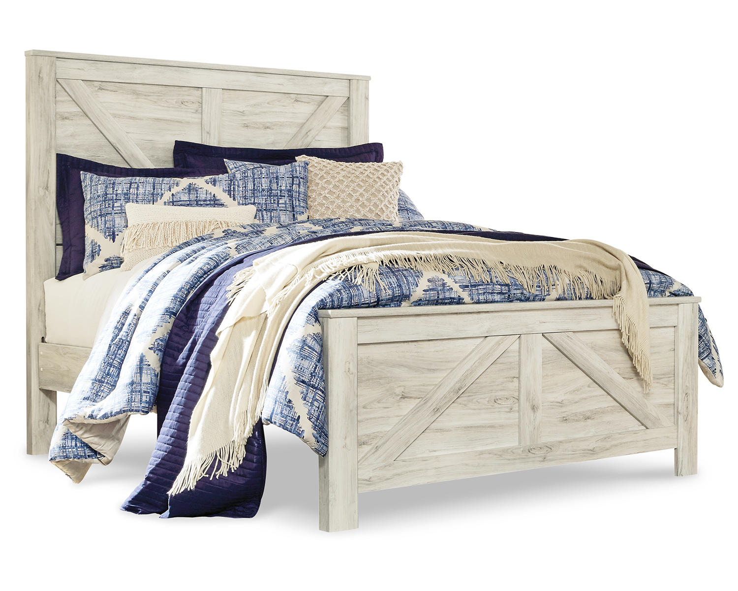 Bellaby Queen Crossbuck Panel Bed and 2 Nightstands