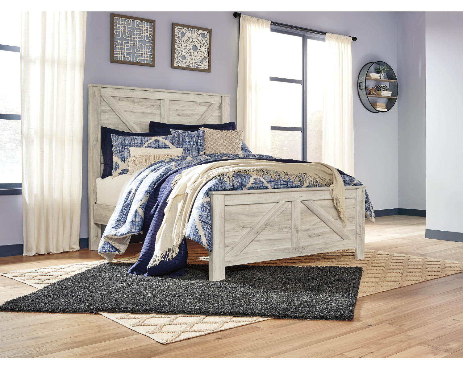 Bellaby Queen Crossbuck Panel Bed, Dresser, Mirror and 2 Nightstands