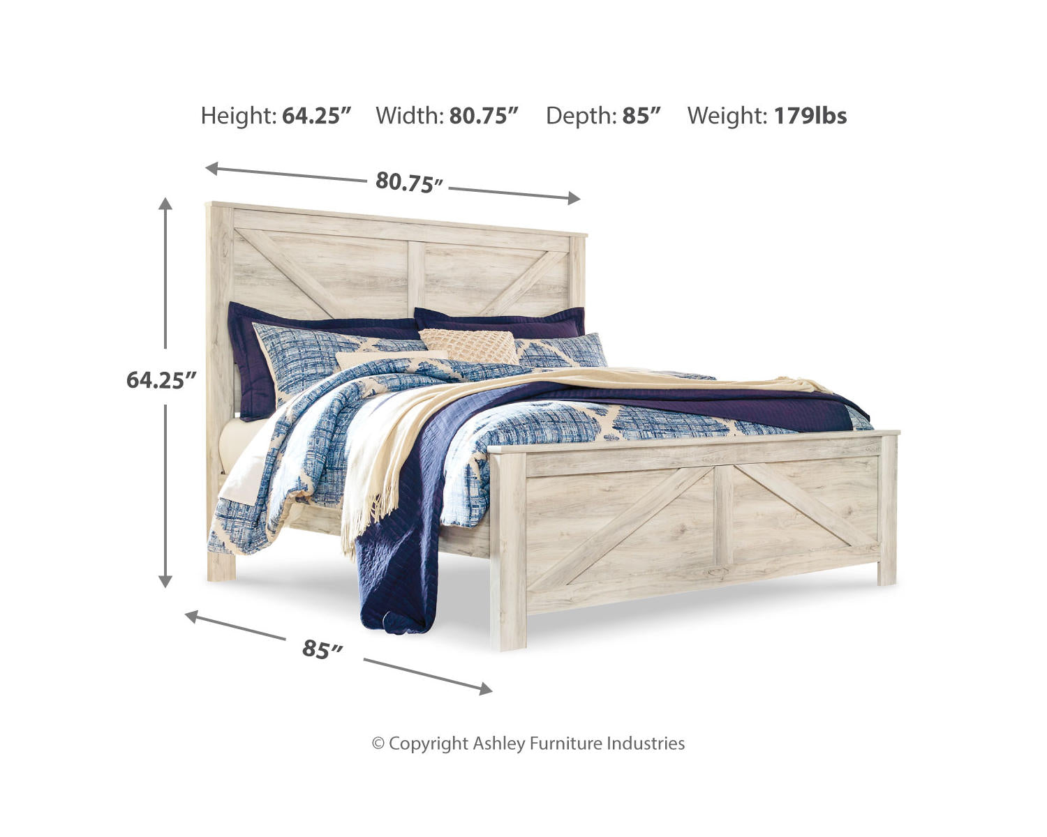 Bellaby King Crossbuck Panel Bed, Dresser, Mirror, and Nightstand