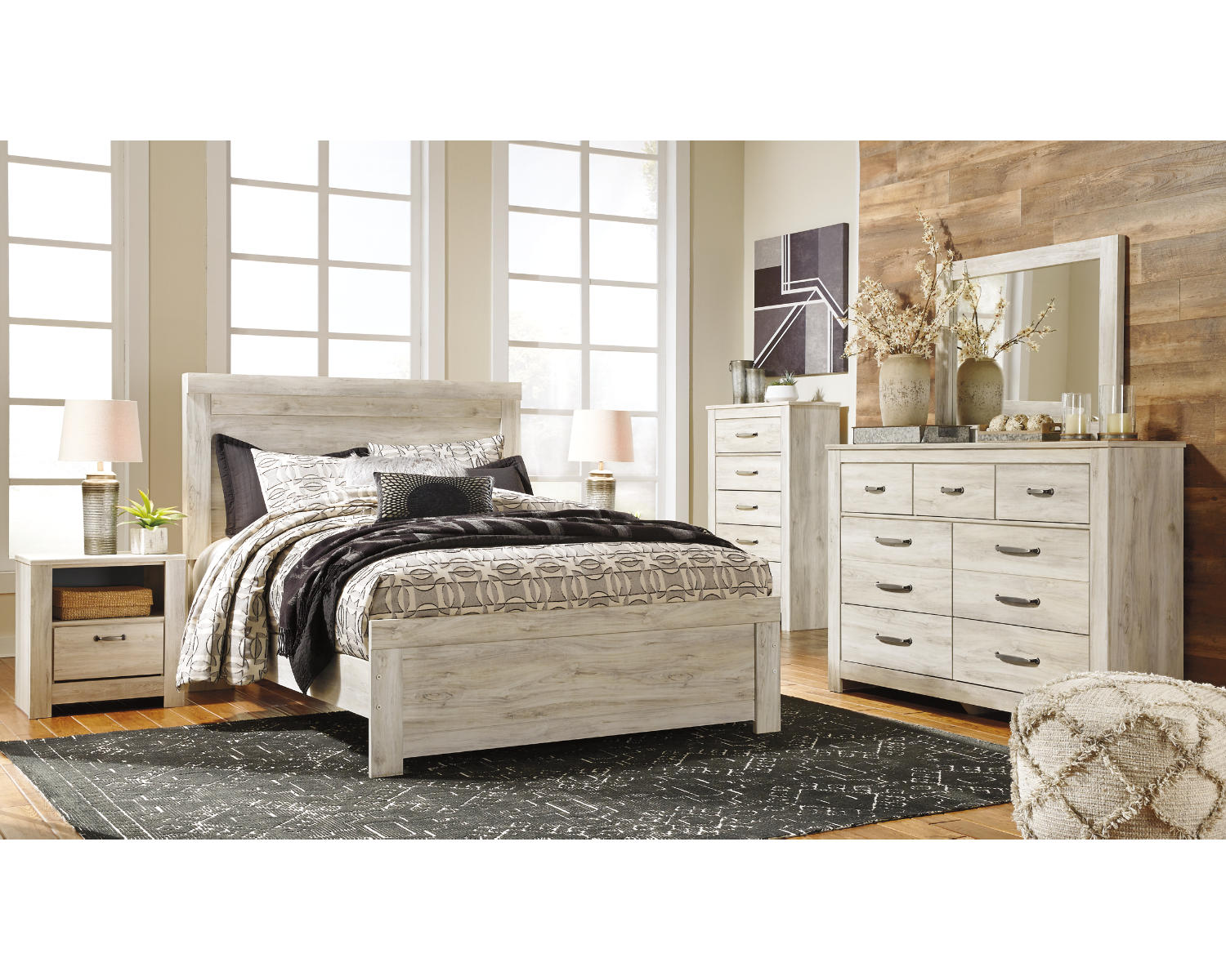 Bellaby Queen Panel Bed, Dresser, Mirror, and Nightstand