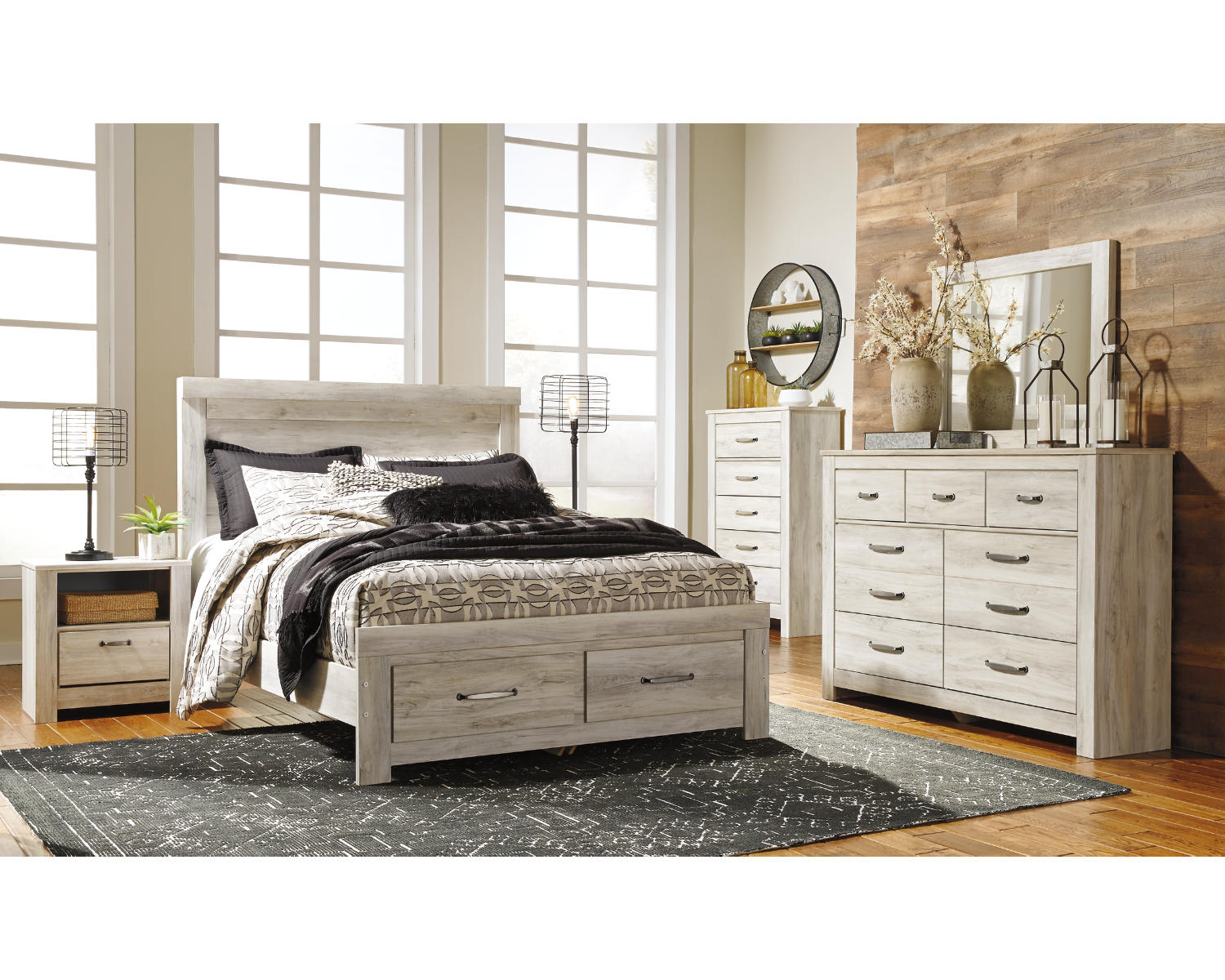 Bellaby Queen Panel Storage Bed, Dresser and Mirror