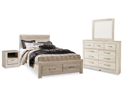 Bellaby Queen Panel Storage Bed, Dresser, Mirror and Nightstand